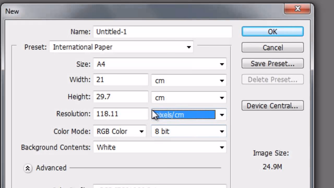 Wie stelle ich die Seitengröße in Photoshop ein?