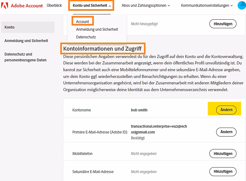 Wie ändere ich die Adobe-E-Mail-Adresse?