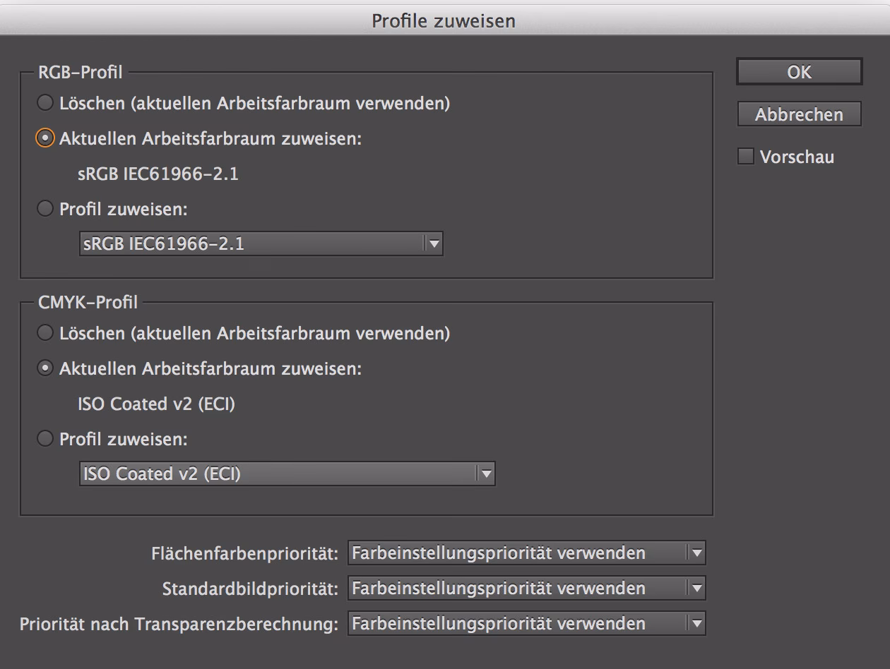 Was passiert, wenn in Photoshop Profil zuweisen oder Profil umwandeln eingestellt wird?