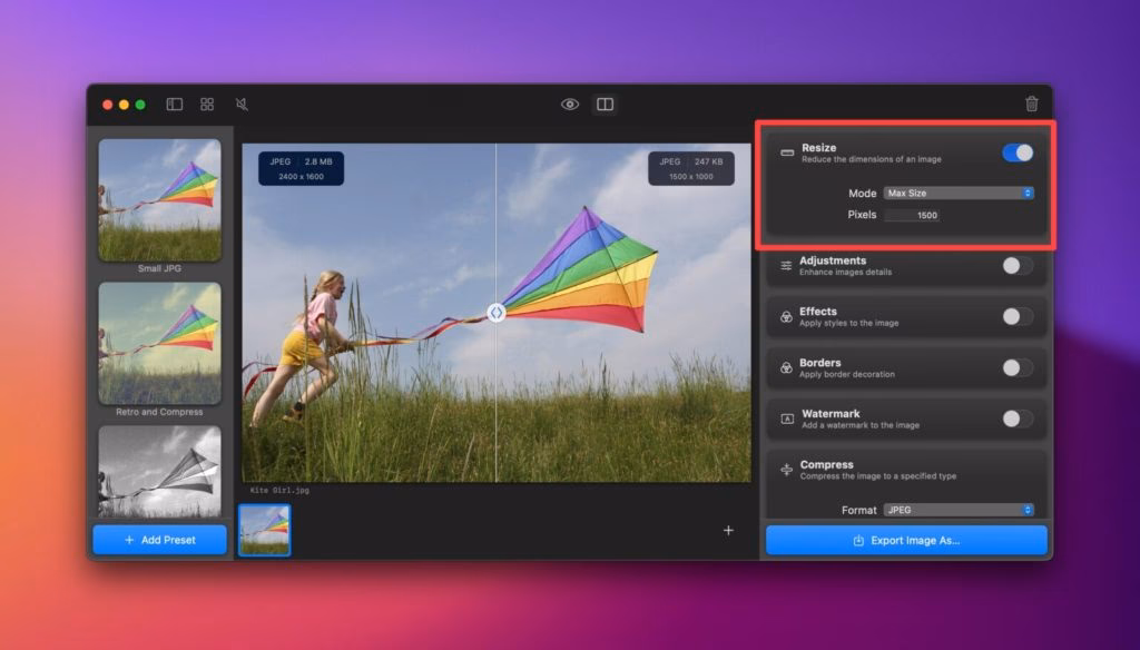 Wie kann ich Bilder herunterrechnen?