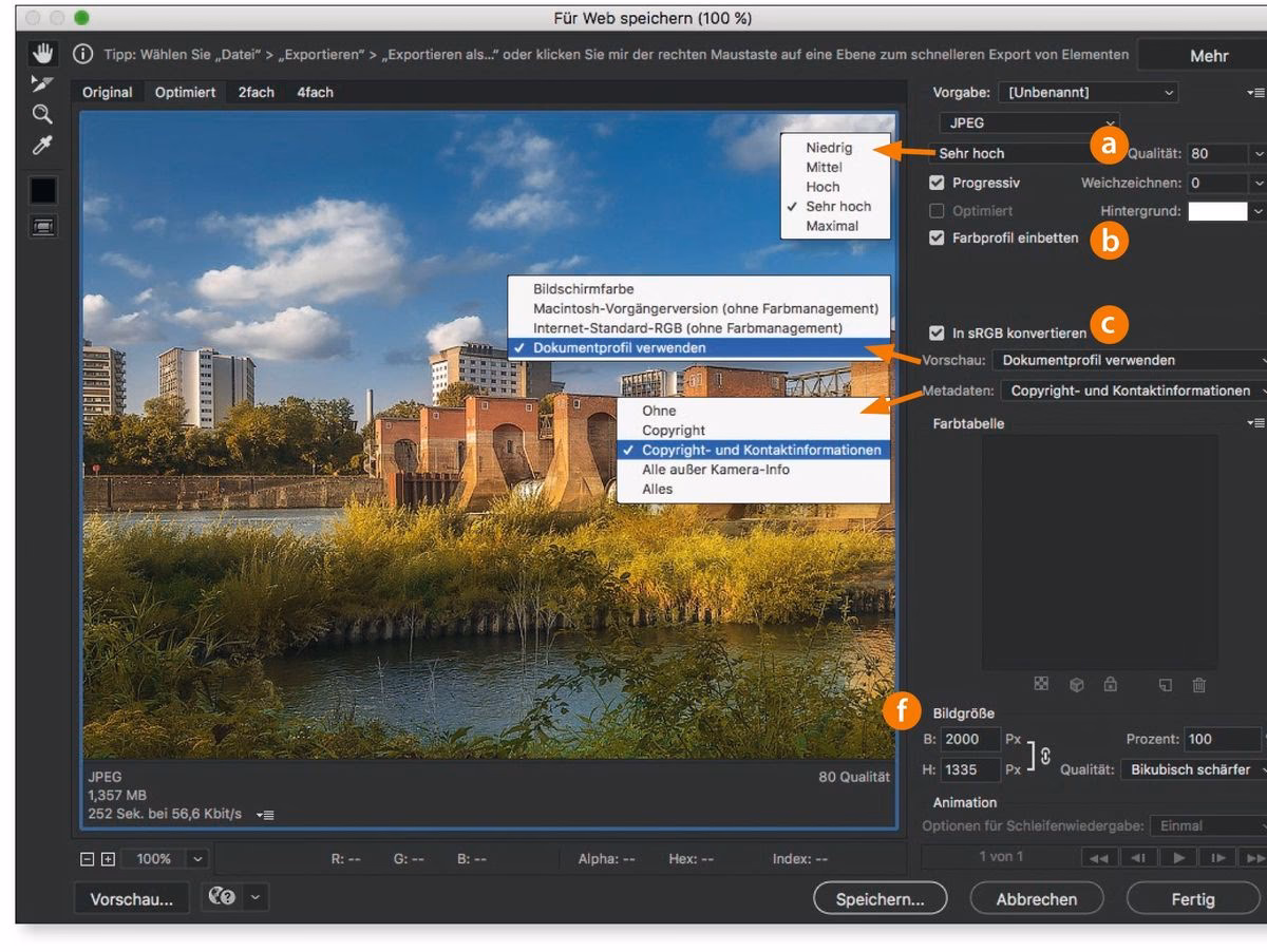 Kann ich mein Photoshop-Dokument mit der Option "Für Web Speichern (Legacy)" Exportieren?
