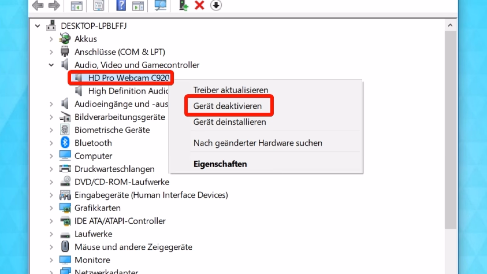 Wie deaktiviere ich die Kamera vollständig?