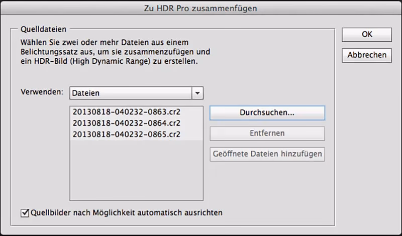 Wie füge ich Belichtungsreihen in Lightroom zusammen?
