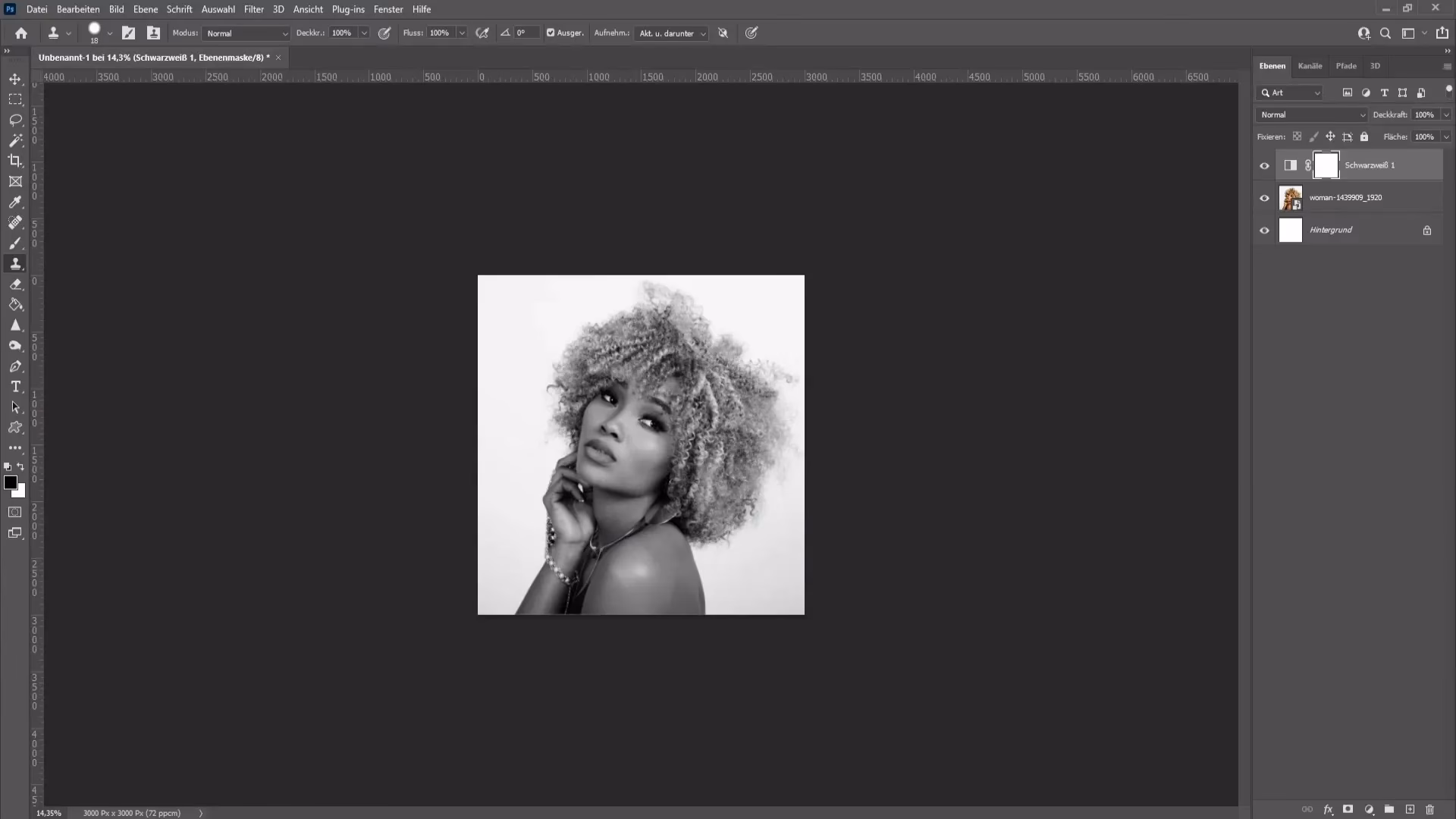 Was ist die Tastenkombination für die Schwarzweißebene in Photoshop?