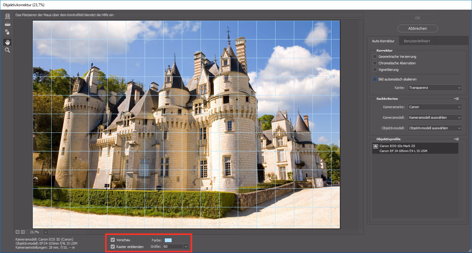 Kann man in Photoshop die Perspektive in Camera Raw korrigieren?