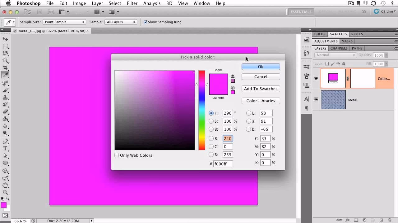 Wie füge ich in Photoshop eine Einstellungsebene für Volltonfarben hinzu?