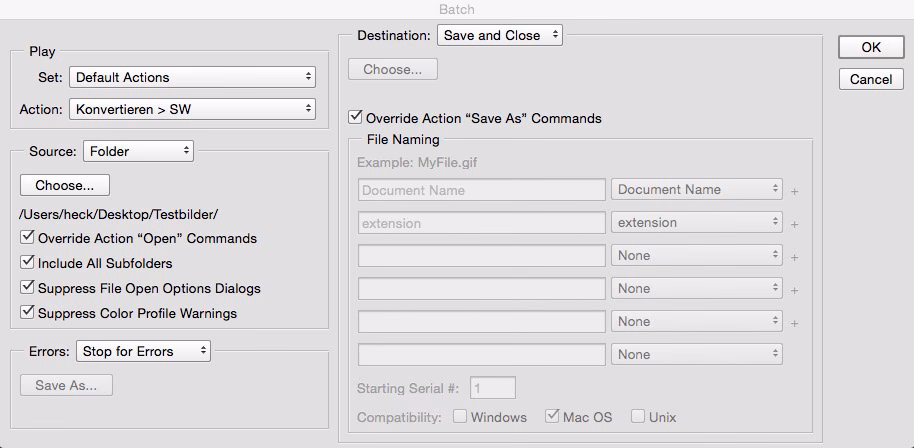 Wie konvertiere ich in Photoshop einen Stapel in CMYK?