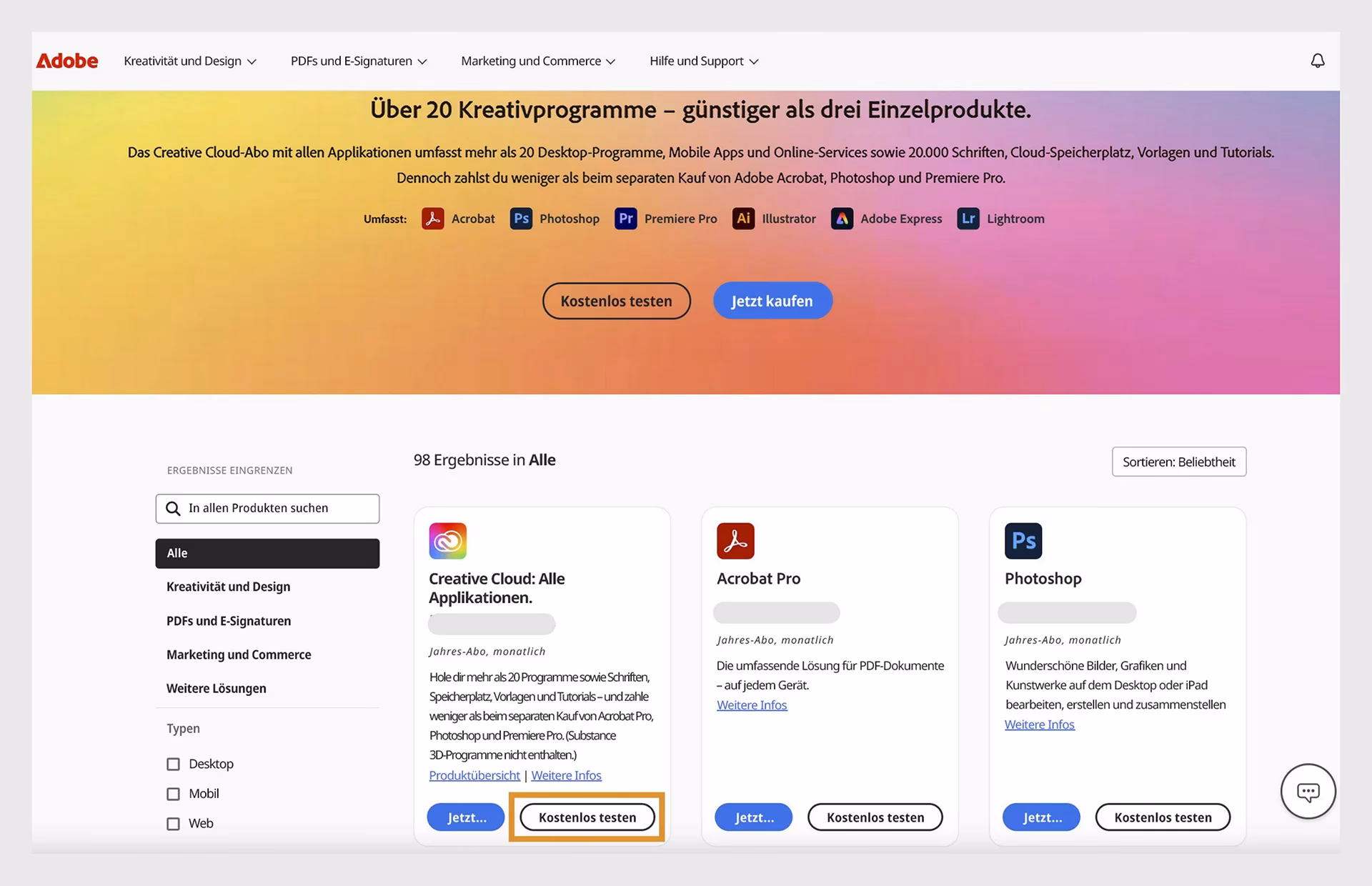 Wie lade ich die Photoshop-Testversion herunter?