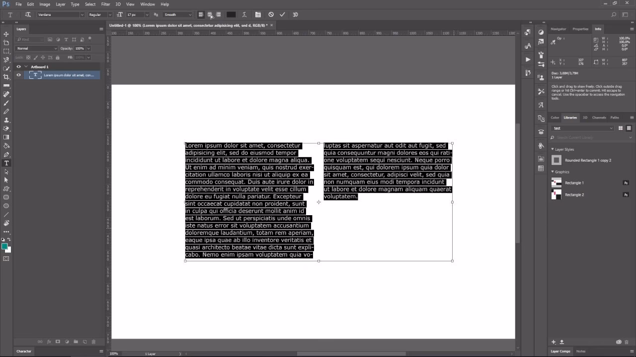 Wie teilt man Text in Photoshop in zwei Spalten auf?