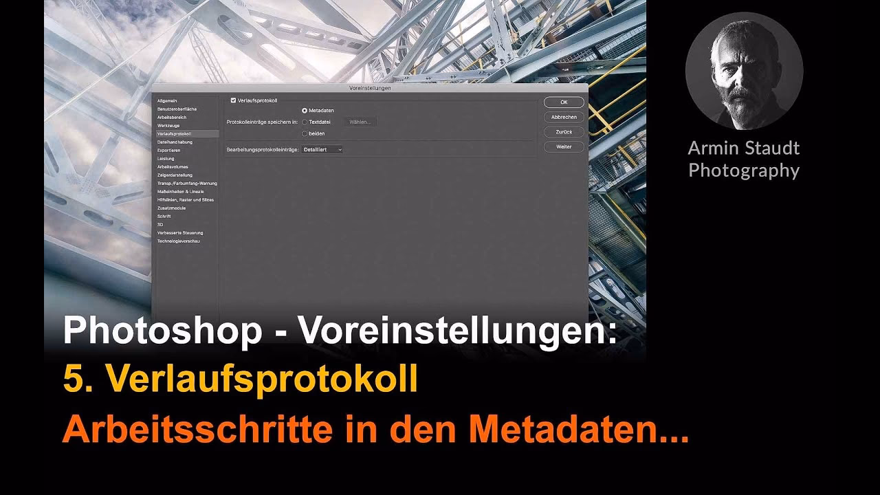 Wie kann ich das Verlaufsprotokoll in Photoshop anzeigen?
