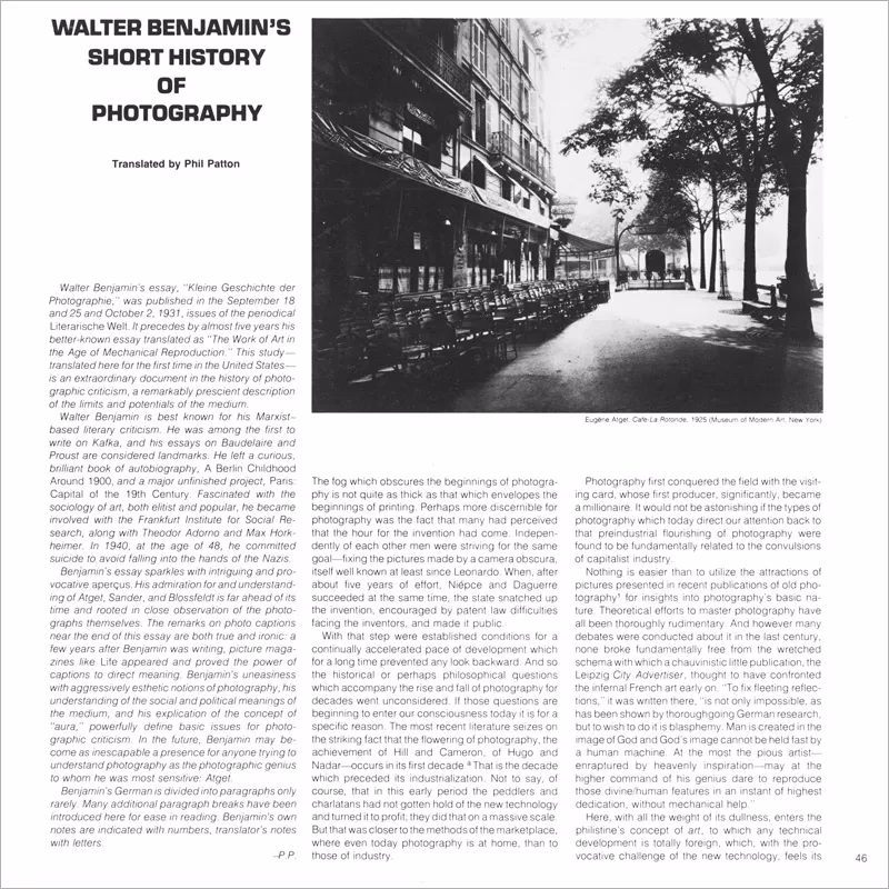 Was sagt Walter Benjamin über die Fotografie?